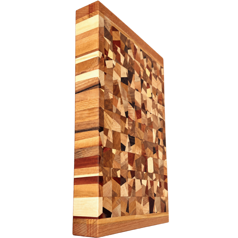 Puidust mosaiiklõikelaud erinevate puidutoonide ja süümustritega, 30 × 20 cm